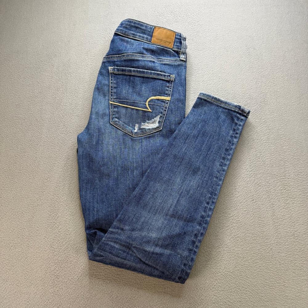 American Eagle Super Stretch X Skinny Jeans Women 6 Blue Cotton Distressed Denim